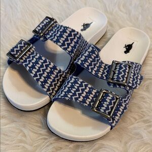 Rocket Dog Blue Patterned Double-Buckle Slide Sandals
